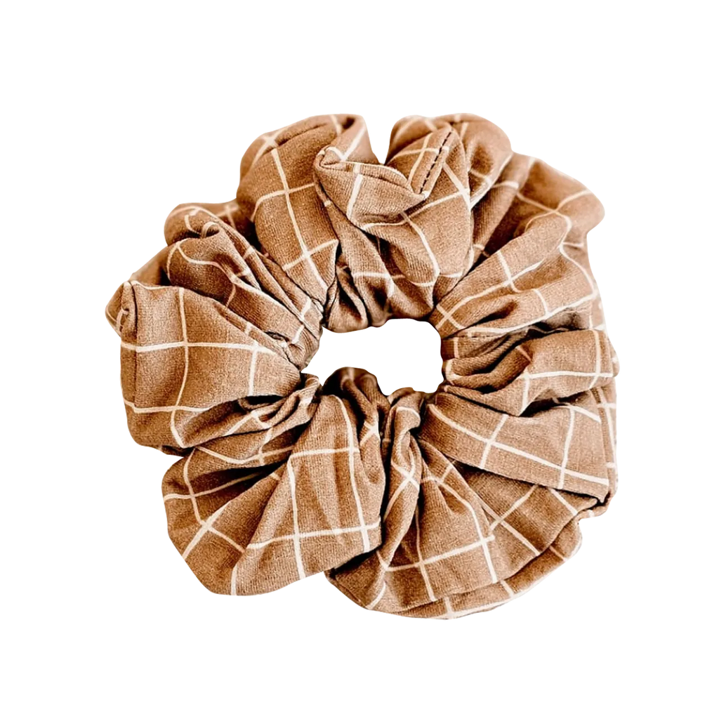 Chouchou cheveux Square - Motif carreaux camel