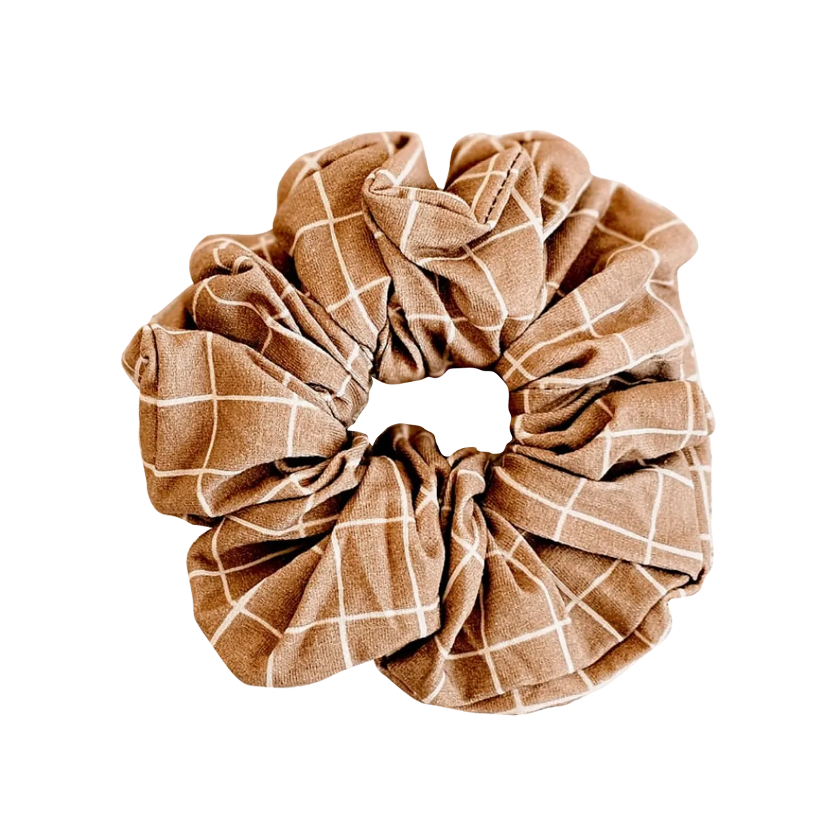 Chouchou cheveux Square - Motif carreaux camel